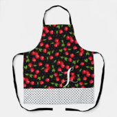 ロカビリー ポルカドット チェリー ブラック パーソナライズド エプロン (正面)