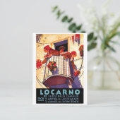 ロカルノ，スイス，テラスの女性，花 ポストカード (スタンド正面)