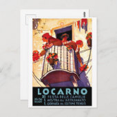 ロカルノ，スイス，テラスの女性，花 ポストカード (正面/裏面)