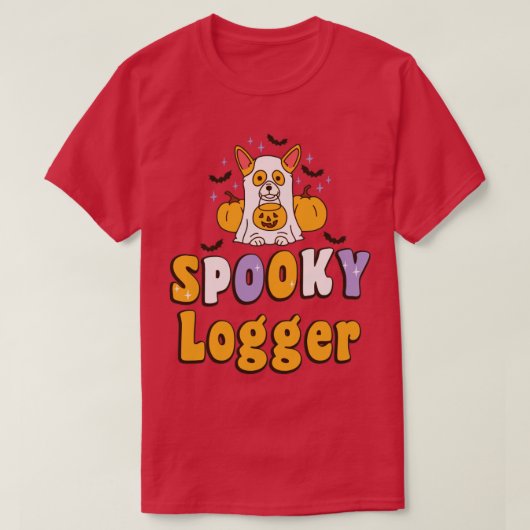 ロガー不気味ハロウィーンの仮装犬 Tシャツ (デザイン正面)