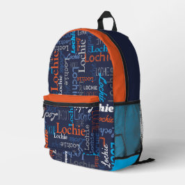 ロキパーソナライズされたエ名blue gray orange プリントバックパック