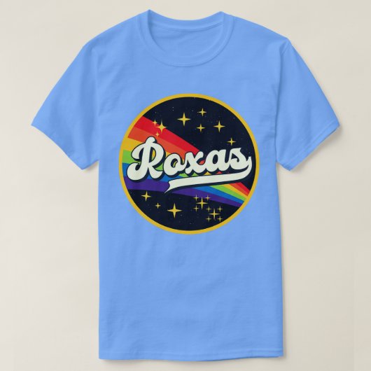 ロクサスレインボーイン宇宙ヴィンテージスタイル Tシャツ (デザイン正面)