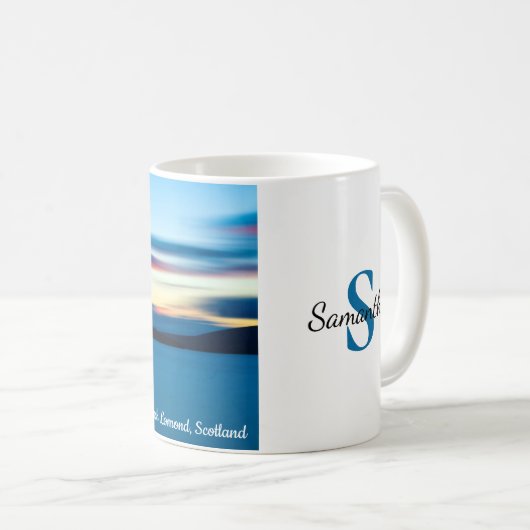 ロク・ロモンド,スコットランド・マグカップ上空の青い夕日 コーヒーマグカップ (正面右)