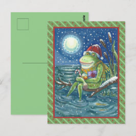 ログのカエルは、ハート、かわいいおもしろいクリスマスを暖める ポストカード