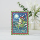 ログのカエルは、ハート、かわいいおもしろいクリスマスを暖める ポストカード (スタンド正面)