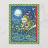 ログのカエルは、ハート、かわいいおもしろいクリスマスを暖める ポストカード (正面)