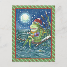 ログのカエルは、ハート、かわいいおもしろいクリスマスを暖める ポストカード
