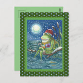 ログのカエルは、ハート、かわいいおもしろいクリスマスを暖める ポストカード (正面/裏面)