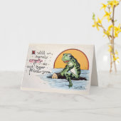 ログのグリーティング恋しく思カードに乗った心臓病のカエル カード (黄色い花)