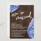 ログウッドと青いハイドランジア 私たちは結婚しました 招待状 (正面)