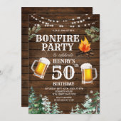 ログウッドの焚き火パーティー ビール 大人の誕生日 アウトドア 招待状 (正面/裏面)