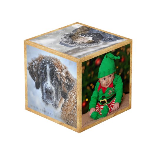 ログキャビパーソナライズされたン名フェイクウッドヴィンテージ フォトキューブ (裏面アングル)