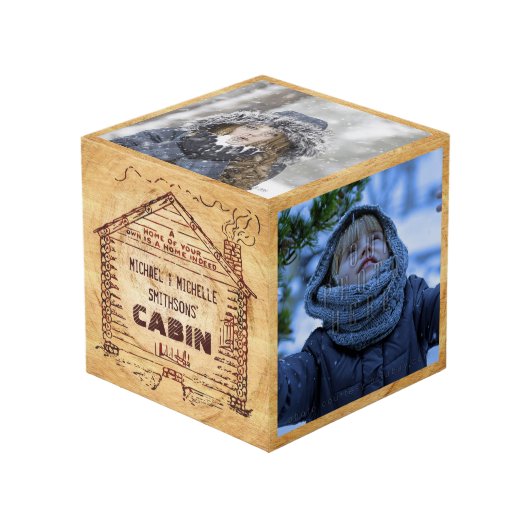 ログキャビパーソナライズされたン名フェイクウッドヴィンテージ フォトキューブ (正面アングル)