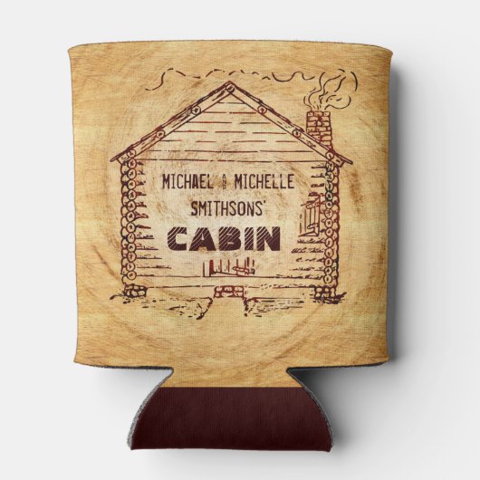 ログキャビパーソナライズされたン名フェイクウッドヴィンテージ 缶クーラー (裏面)
