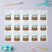 ログキャビンと木を備えた水彩雪の球体 薄葉紙 (クラフト)