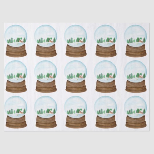 ログキャビンと木を備えた水彩雪の球体 薄葉紙 (正面)