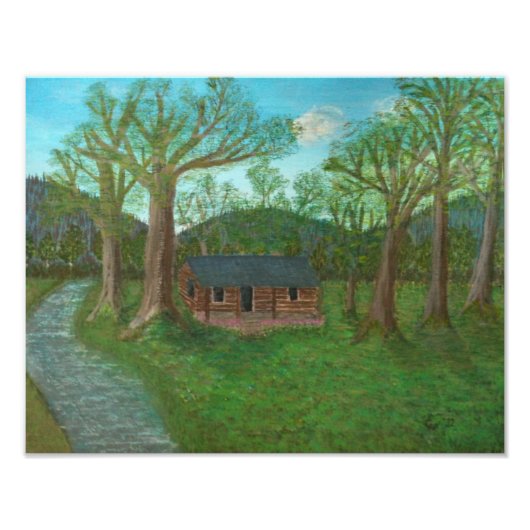 ログキャビンと木 フォトプリント            (正面)