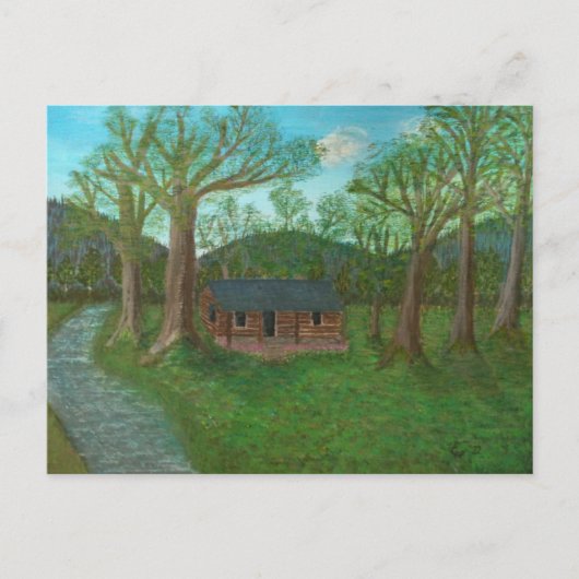 ログキャビンと木 ポストカード (正面)