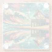 ログキャビンのビーチAi Art ガラスコースター (裏面)