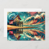 ログキャビンのビーチAi Art ポストカード (正面/裏面)