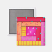 ログキャビンキルクトブロックアートスクエアマグネット マグネット (正面/裏面)