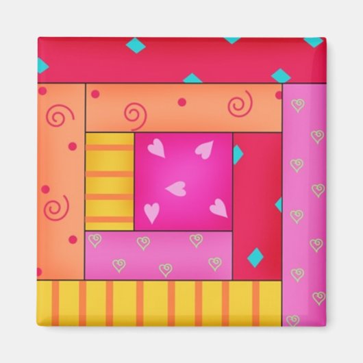 ログキャビンキルクトブロックアートスクエアマグネット マグネット (正面)