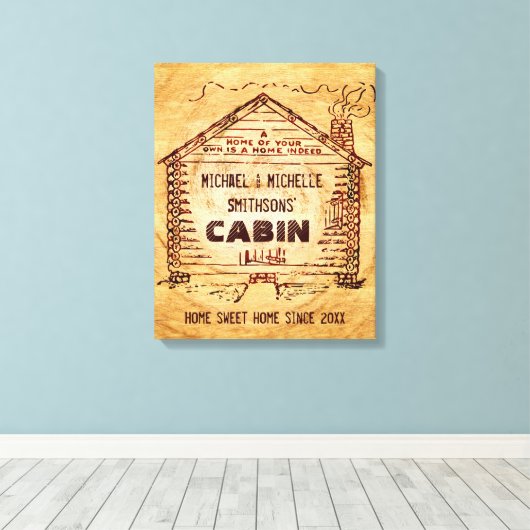 ログキャビンパーソナライズされたグフェイクウッド キャンバスプリント (インサイチュ (ウッドフロア))