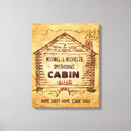 ログキャビンパーソナライズされたグフェイクウッド キャンバスプリント