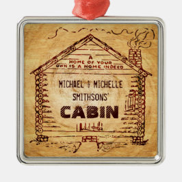 ログキャビンパーソナライズされたグフェイクウッド メタルオーナメント