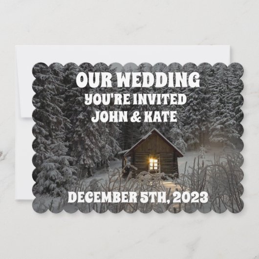 ログキャビン冬の結婚式招待状 パーソナライズされた 招待状 (正面)