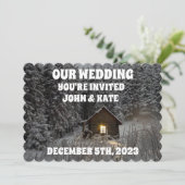 ログキャビン冬の結婚式招待状 パーソナライズされた 招待状 (スタンド正面)