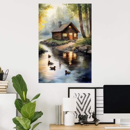 ログキャビン川2 ポスター (ホームオフィス)