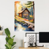 ログキャビン川3 ポスター (ホームオフィス)