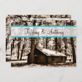 ログキャビン素朴インウッズティール(緑がかった色)結婚式招待状 招待状 (正面/裏面)