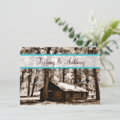 ログキャビン素朴インウッズティール(緑がかった色)結婚式招待状 招待状 (スタンド正面)