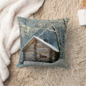 ログキャビン素朴ウィンター魔法 クッション (ブランケット)