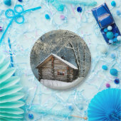 ログキャビン素朴ウィンター魔法 ペーパープレート (パーティー)