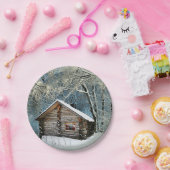 ログキャビン素朴ウィンター魔法 ペーパープレート (パーティー)