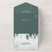 ログキャビン素朴ロッジマウンテンフォレストフォグズ結婚ーズ オールインワン招待状 (外側)