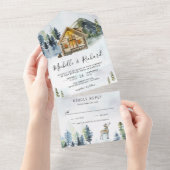 ログキャビン素朴ロッジマウンテンフォレストフォグズ結婚ーズ オールインワン招待状 (貼ってはがせる)