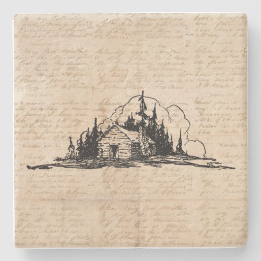 ログキャビ素朴ン自然フォレストアートヴィンテージスクリプト ストーンコースター (正面)