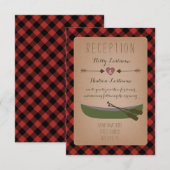 ログジャケットのチェック柄のカヌーと矢印の結婚式の受付 エンクロージャーカード (正面/裏面)