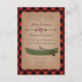 ログジャケットのチェック柄のカヌーと矢印の結婚式の披露宴 エンクロージャーカード (正面)