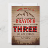ログジャケットのバイソン柄アウトドア 3歳の誕生日 招待状 (正面)