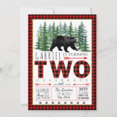 ログジャケット クマの少年 2歳の誕生日パーティー招待状 招待状 (正面)