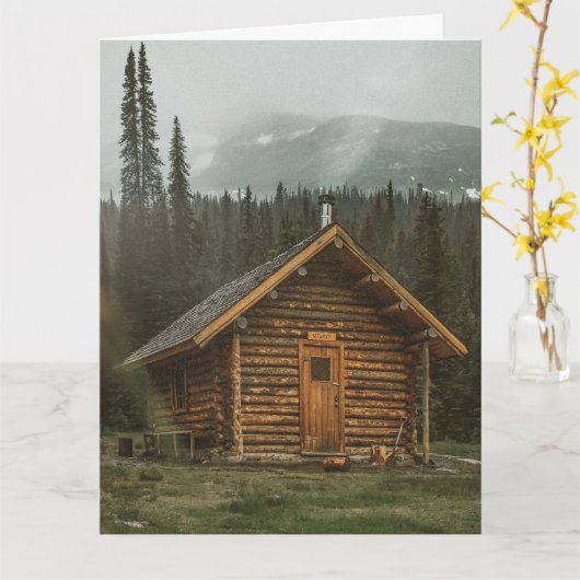 ログハウスのある田舎風のグリーティングカード カード (黄色い花)