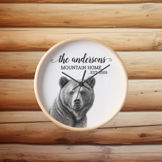 ログハウスのようなグリズリーベアのインテリア デコレーション モノグラム 壁時計