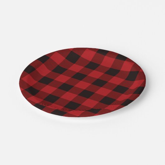 ログハウスのような冬のカウボーイ 赤いバイソン柄のパーティー ペーパープレート (アングル)