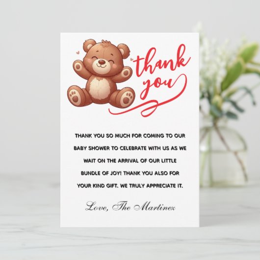 ログハウスのクマの男の子のベイビーシャワーのお礼 サンキューカード (スタンド正面)