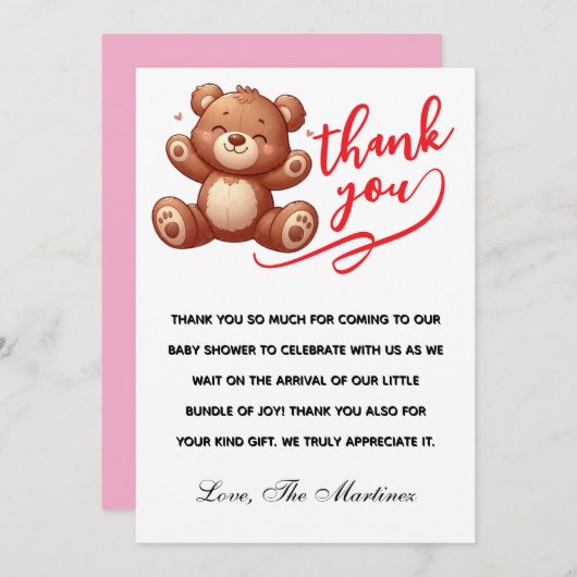 ログハウスのクマの男の子のベイビーシャワーのお礼 サンキューカード (正面/裏面)